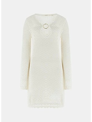 Guess Beyaz Kadın Yuvarlak Yaka Standart Fit Elbise E6GK03Z5632-G1CR