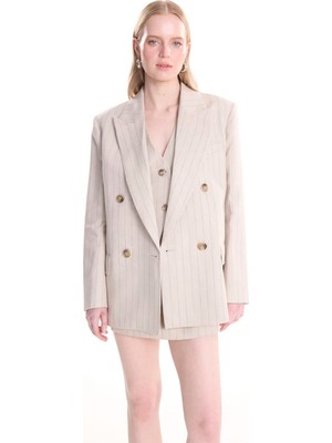 Ted Baker Bej Kadın Oversize Çizgili Blazer TBWRJC1018-7
