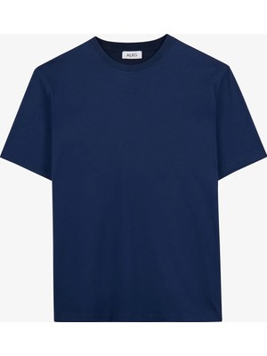 Aleg Mavi Erkek Oversize Logo Baskılı T-Shirt ALG25023 19-3920 Alegion T-Shirt