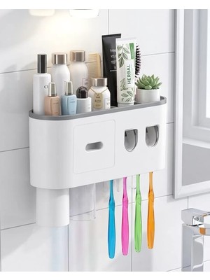 Nevamel® Banyo Organizer Diş Fırçası Tutucu Çift Dispenserli Raflı Çekmeceli