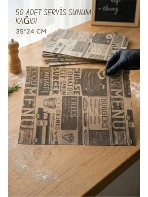 Popüler Sepet Vintage Tasarım Servis Sunum Kağıdı & Yağlı Kağıt Seti (35X24 Cm)