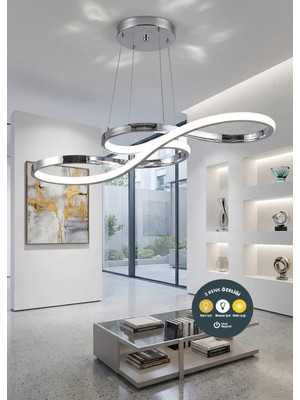 UltraMint Şık Krom Kıvrımlı Modern LED Avize, 3 Renk Seçeneğiyle Mükemmel Aydınlatma