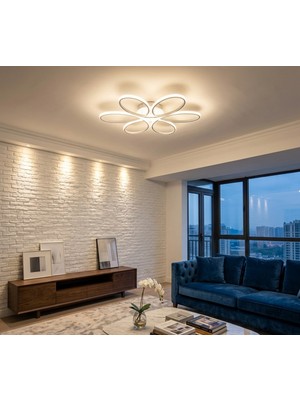 UltraMint Modern 6’lı Beyaz LED Plafonyer Avize, 3 Renk, Salon, Mutfak ve Çocuk Odası