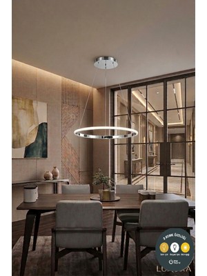 UltraMint Modern Çember Sarkıt LED Avize, 3 Renk, Krom Finish, Salon ve Oturma Odası