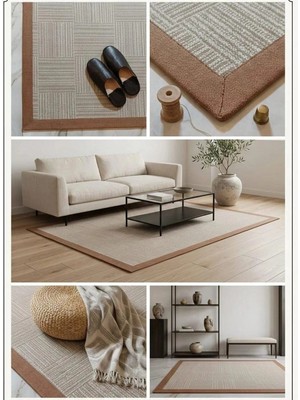 Has 1950 Blg Home Lüks Kumaş Bordürlü Tasarım Leke Tutmaz Silinebilir Sisal Halı 6016