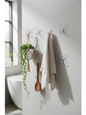 Popüler Sepet 6'lı Şeffaf Yapışkanlı Askı Seti & Çok Amaçlı Banyo ve Mutfak Duvar Düzenleyici