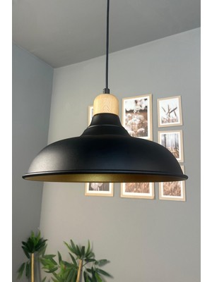 UltraMint Kalın Ahşap Başlıklı Siyah Modern Avize, Salon ve Mutfak Için Aydınlatma