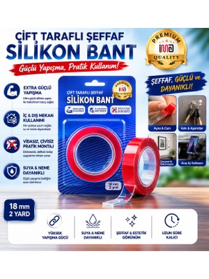 Popüler Sepet Çift Taraflı Şeffaf Silikon Bant 18 mm 2 Yard Güçlü Yapışkanlı Nano Bant Iz Bırakmaz