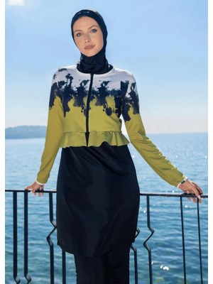 Mayovera Batik Siyah Kapalı Tesettür Tasarım Mayo