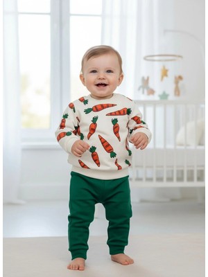 Mou&kou Havuç Desenli Bebek Takımı %100 Pamuk Sweatshirt Eşofman Altı 6-9-12-18 Ay Unisex Çocuk Giyim Seti