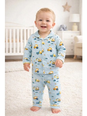 Mou&kou Erkek Bebek Pijama Takımı %100 Pamuk Penye – Önden Çıtçıtlı Uzun Kollu Mevsimlik