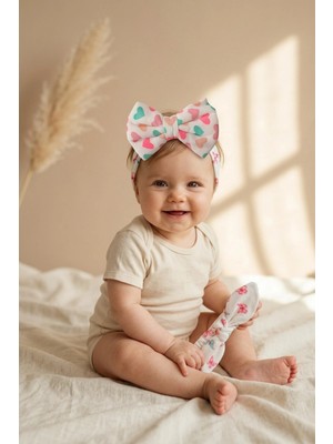 Babydonat Phoebe Bebek ve Çocuk Pamuklu Fiyonk ve Düğüm Saç Bandı 2'li Kombin Set - Kalpli ve Butterfly Desenli Yumuşak Esnek Bandana