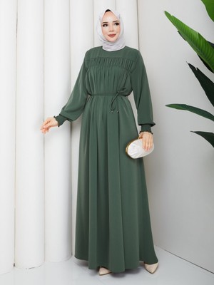 Asia Collection Önü Büzgülü Tesettür Elbise