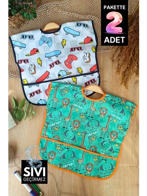 Babydonat Play Safari Desenli Sıvı Geçirmez Kolsuz 6-24 Ay 2'li Aktivite ve Mama Önlüğü