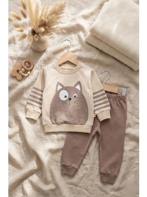 Babydonat Kedi Desenli Pamuklu 2'li Erkek Bebek Takım