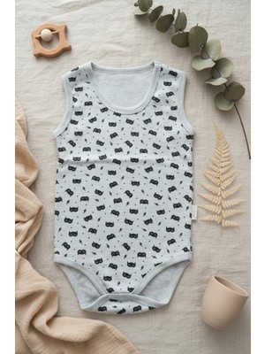 Babydonat Maske Desenli Kolsuz % 100 Pamuk Erkek Çıtçıtlı Body