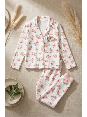 Babydonat Gül Nakışlı % 100 Pamuk Kız Çocuk Pijama Takımı