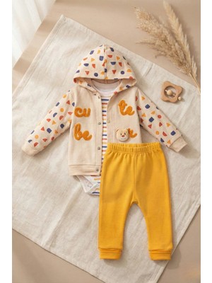 Babydonat Cute Bear Nakışlı 3'lü % 100 Pamuk Erkek Bebek Takımı