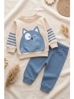 Babydonat Kedi Desenli Pamuklu 2'li Erkek Bebek Takım