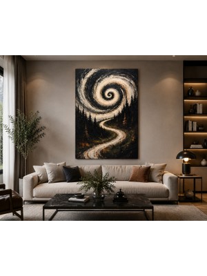 Othello Art Soyut Sonsuzluk Yolu Kanvas Tablo – Spiral Gökyüzü ve Orman Manzaralı Modern Duvar Dekoru