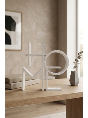 Craftopya Dekoratif Home Yazılı Biblo - Modern Masaüstü Konsol ve Tv Ünitesi Süsü 15X15X1,5 cm Siyah - Beyaz - Ahşap