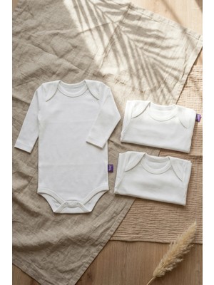 Babydonat Puretouch 3'lü Set Beyaz Uzun Kollu %100 Pamuklu Bebek Body - Antialerjik ve Yumuşak Dokulu Zıbın