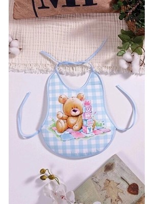 Babydonat Ekose Mavi Bear Desenli Sıvı Geçirmez Armut Önlük Boyundan ve Belden Bağlamalı6-18 Ay