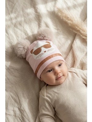Babydonat Mia Cool Cat Pembe Sim Detaylı Çift Peluş 0-6 Ay Ponponlu Bebek ve Çocuk Beresi - Yumuşak Pamuklu Mevsimlik Şapka