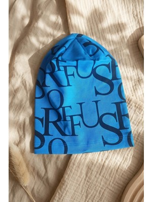 Babydonat Unisex Siyah Mavi Tipografik Desenli Pamuklu Slouchy Bere Şapka - Modern Sokak Stili Tasarım 2-4 Yaş