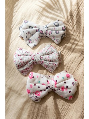 Babydonat 3'lü Bebek ve Çocuk Pamuklu Fiyonk Bandana Seti - Yumuşak Dokulu Floral ve Kedi Desenli Saç Aksesuarı