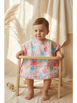 Babydonat Flora Bloom Sıvı Geçirmez Cepli Bebek Mama Önlüğü - Suluboya Çiçek Desenli Premium Mama Önlüğü 6-24 Ay