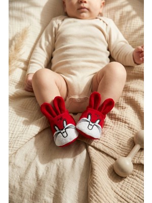 Babydonat Ruby Bunny Kırmızı Tavşan Nakışlı Pamuklu Bebek Patik - Yumuşak Dokulu Ilk Adım Ev Ayakkabısı