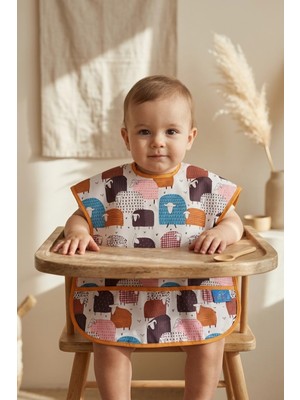 Babydonat Woolyjoy Renkli Koyun Desenli Leke Tutmaz Sıvı Geçirmez Cepli Bebek Mama Önlüğü - Blw Uyumlu Kolsuz Smock 6-24 Ay
