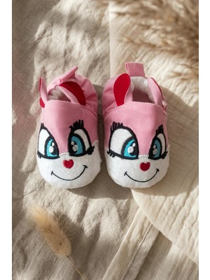 Babydonat Mallow Rabbit Pembe Tavşan Figürlü Nakışlı Bebek Patiği - Yumuşak Dokulu Kaydırmaz Ev Ayakkabısı
