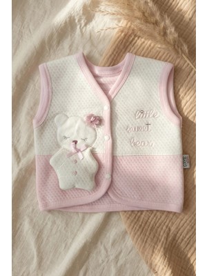 Babydonat Mila Sweet Bear Kız Bebek Pamuklu Kapitone Yelek - Pudra Pembe Nakışlı ve Ayıcık Figürlü Antialerjik Yumuşak Doku