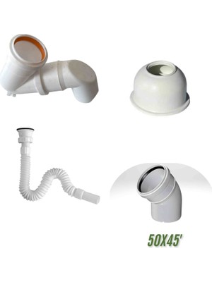 Fırat Lavabo Koku Önleyici %100 Kesin Çözüm Seti - 50’lik Pvc  Es S Dirsekli 4’lü Tam Takım