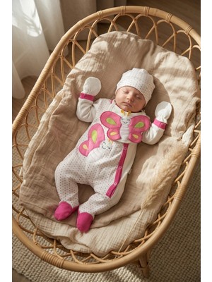 Babydonat Mariposa Butterfly Nakışlı 6 Parça %100 Pamuklu Yeni Doğan Hastane Çıkışı ve Bebek Takımı - Fuşya/beyaz