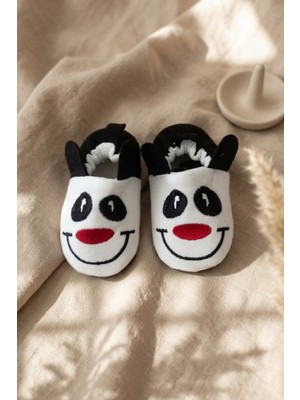 Babydonat Pandajoy Sevimli Panda Figürlü Yumuşak Dokulu Kaymaz Tabanlı Bebek Ev Pandufu - Beyaz/siyah