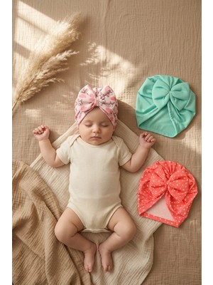 Babydonat Lia Premium 3'lü Büyük Fiyonklu Bebek Saten Bone - Yumuşak Esnek Pamuklu Kumaş, Şık ve Rahat Bebek Şapkası