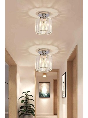 Kristal Taşlı Model Modern Tekli Plafonyer Model Krom Avize Krom Tek Ebat 15 x 20 3500-1KROMKRISTA