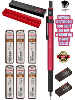 500 Versatil Kalem Seti, 0,5 Mm, Kırmızı, 6 Paket Uç, 2 Adet Silgi