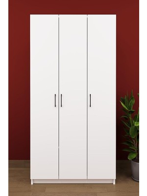 Trend Lüks 3 Kapaklı Portmanto Askılı VESTIYER%100 Mdf Ayakkabılık Dolabı V-07 Beyaz 90X180X3