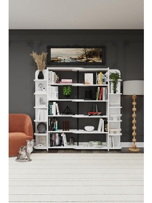 Trend Beyaz Dk-01 Modüler Kitaplık 176X155 cm 17 Raflı L Şeklinde Köşe Kitaplık Düz Kuruluml
