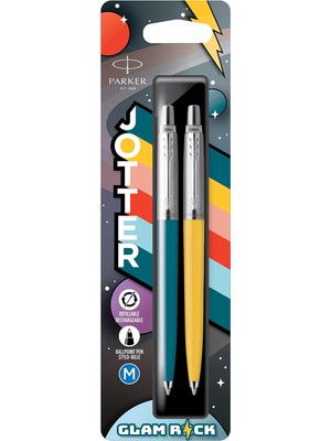 Jotter Originals Tükenmez Kalemler, Glam Rock Koleksiyonu, Tavus Kuşu Mavisi & Güneş Sarısı, M