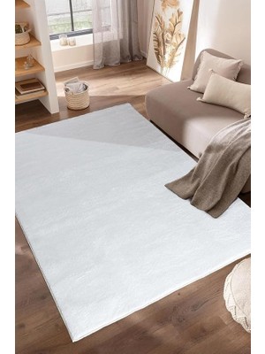 Beyaz Peluş Halı – Kaymaz Taban – 11 Farklı Ölçü – Yıkanabilir, Yumuşak Dokulu (100X20