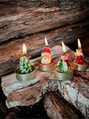 'lü Yılbaşı Hediye Paketli Mum Çam Ağacı Noel Baba Kardan Adam Yılbaşı Mumu