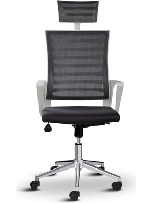 Ergonomik Ofis Koltuğu, Başlıklı, Fileli, Metal Ayaklı