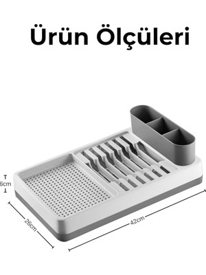 Tezgah Üstü Bulaşıklık, Dayanıklı Plastik Tabaklık, 42X26X6 Cm, Çok Bölmeli Organizer (Gr�