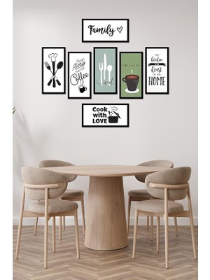 Modern Mutfak Temalı Dekoratif Duvar Tablo Seti, 7 Parça, Mdf, Çerçeve Görünümlü, Çok Renkl