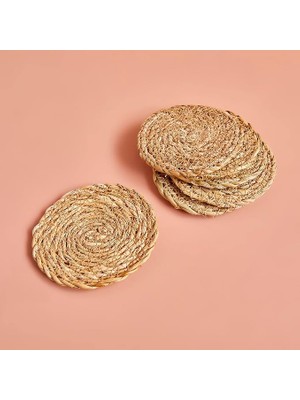 Maıson Rafe Örgü Rattan Bardak Altlığı, Naturel, 6 Adet, Çap: 10 cm